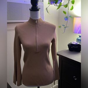 Boston proper half zip tan ribbed sweater